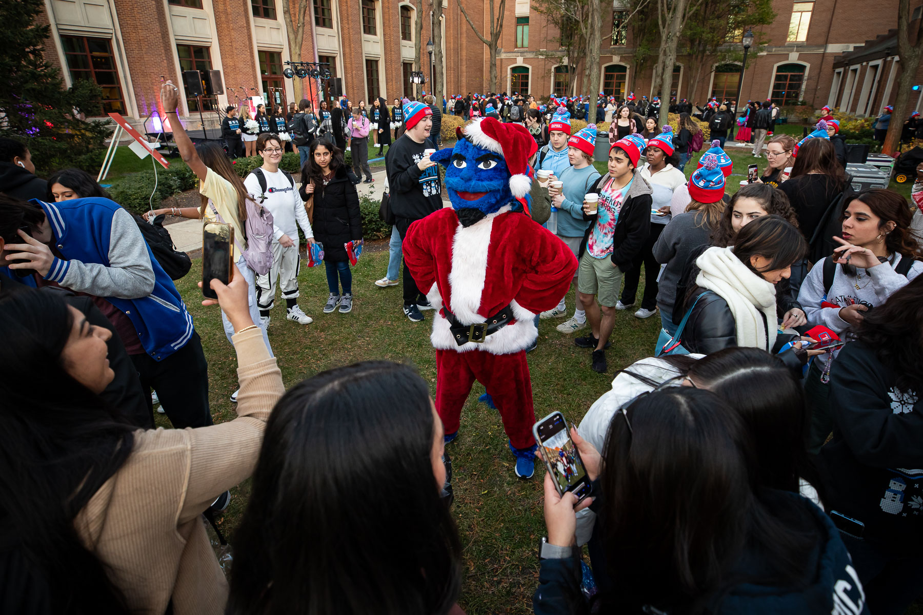 Santa Dibs is always a jolly guest at the annual Tree Lighting. (Photo by Jeff Carrion / DePaul University) 